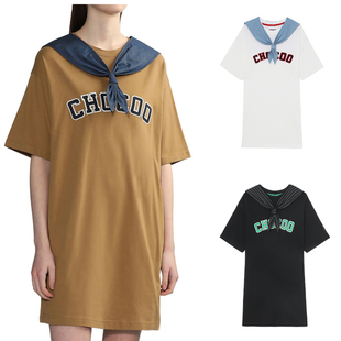 CHOCOOLATE女海军领连衣裙2025夏新品可爱活力刺绣T恤裙女1793