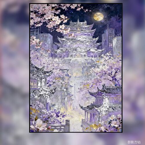 樱花古城钻石画方钻满点钻十字绣