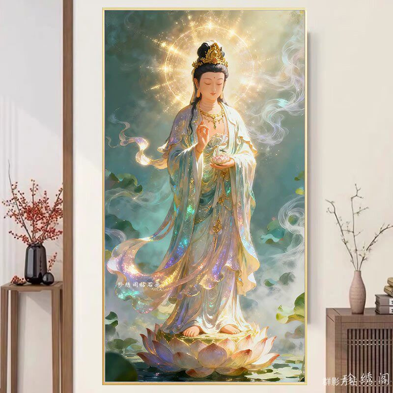 观音菩萨2026新款钻石画方钻满钻竖版祈赐福站像点钻十字绣贴钻画
