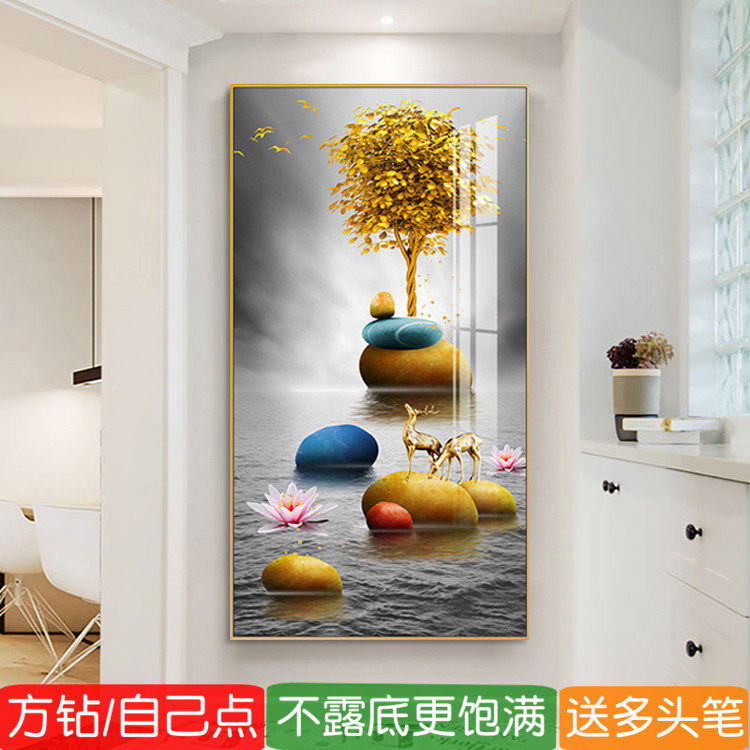 5d玄关满钻新款钻石画方钻发财树鹿竖款手工diy贴钻十字绣点钻画