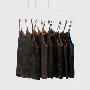 内搭背心2025新款 两面实穿 香云纱提花桑蚕丝真丝吊带女打底衫