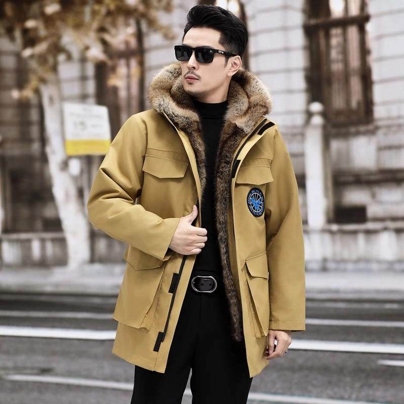 冬季大衣派克服男款可拆卸獭兔毛内胆皮毛一体中长款仿貂皮草外套