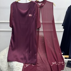 凡写新款夏季桑蚕丝连衣裙两件套国风休闲真丝套装