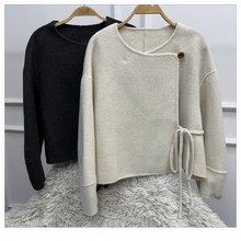 凡写新款澳洲超细羊毛新中式国风时尚简约圆领短款毛呢外套