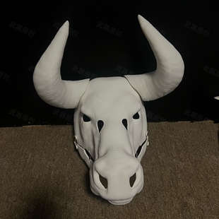 写实牛兽头头骨原创建模兽装配件可动鄂下巴配牙齿羊角福瑞表演