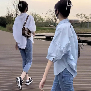 2026新款 女夏季 气质衬衣休闲宽松上衣显瘦设计感小众 衬衫 白色短袖