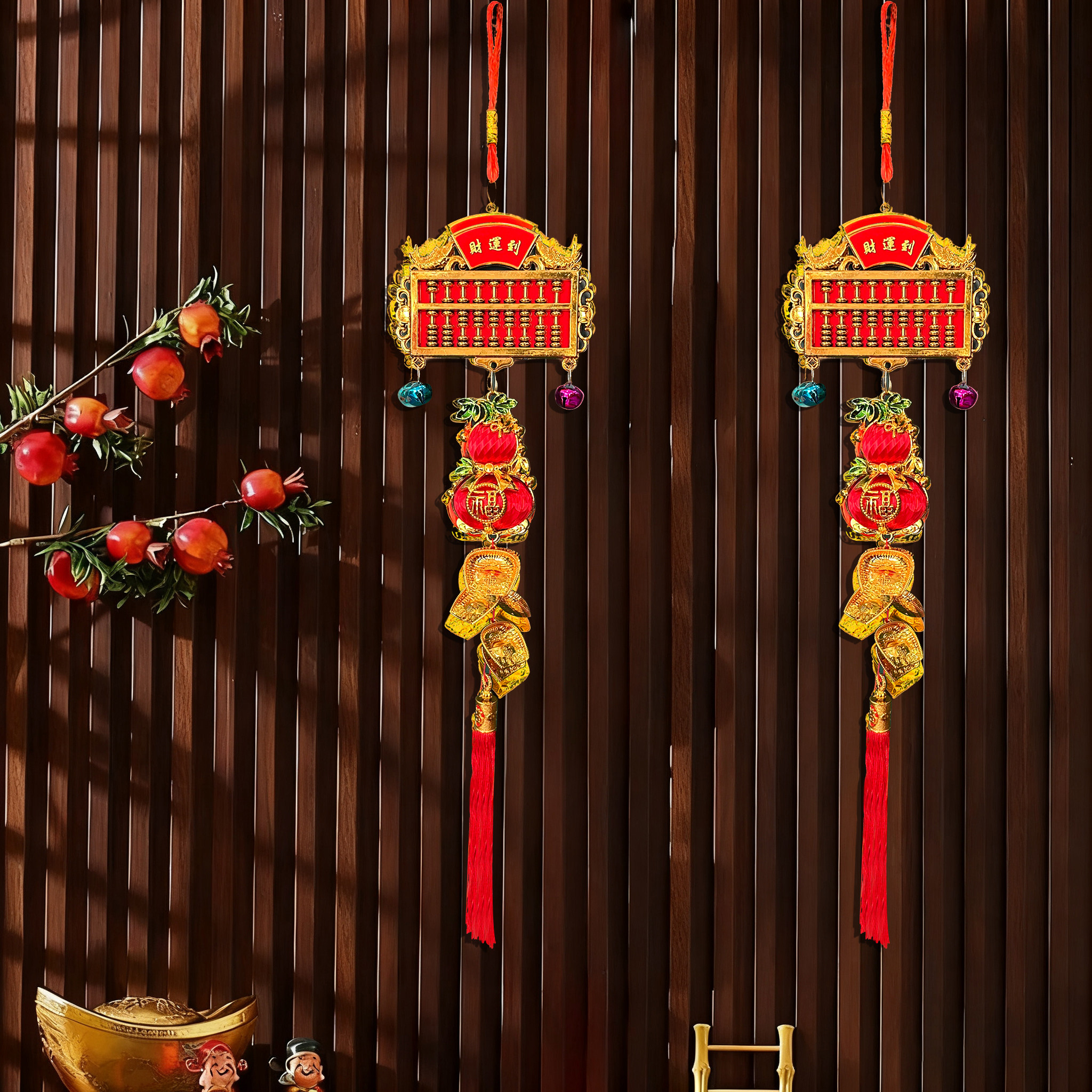 2026年新款新年挂饰算盘葫芦畚斗挂件仿真金算盘乔迁客厅喜庆挂件