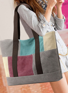 休闲百搭帆布包女妈妈包中年上班手提包布包大容量包女士单肩包袋