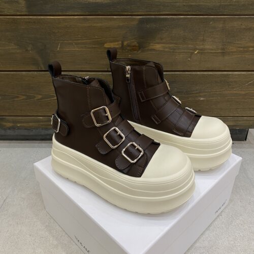 增高6cm~真皮厚底高帮休闲短靴