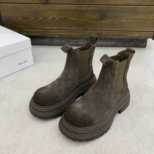 增高6cm~磨砂牛皮厚底切尔西靴