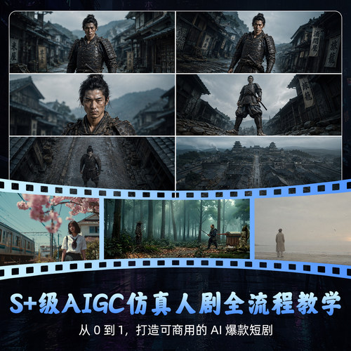 AI爆款S+短剧教程仿真人案例零基础商业变现分镜景别人物高清视频