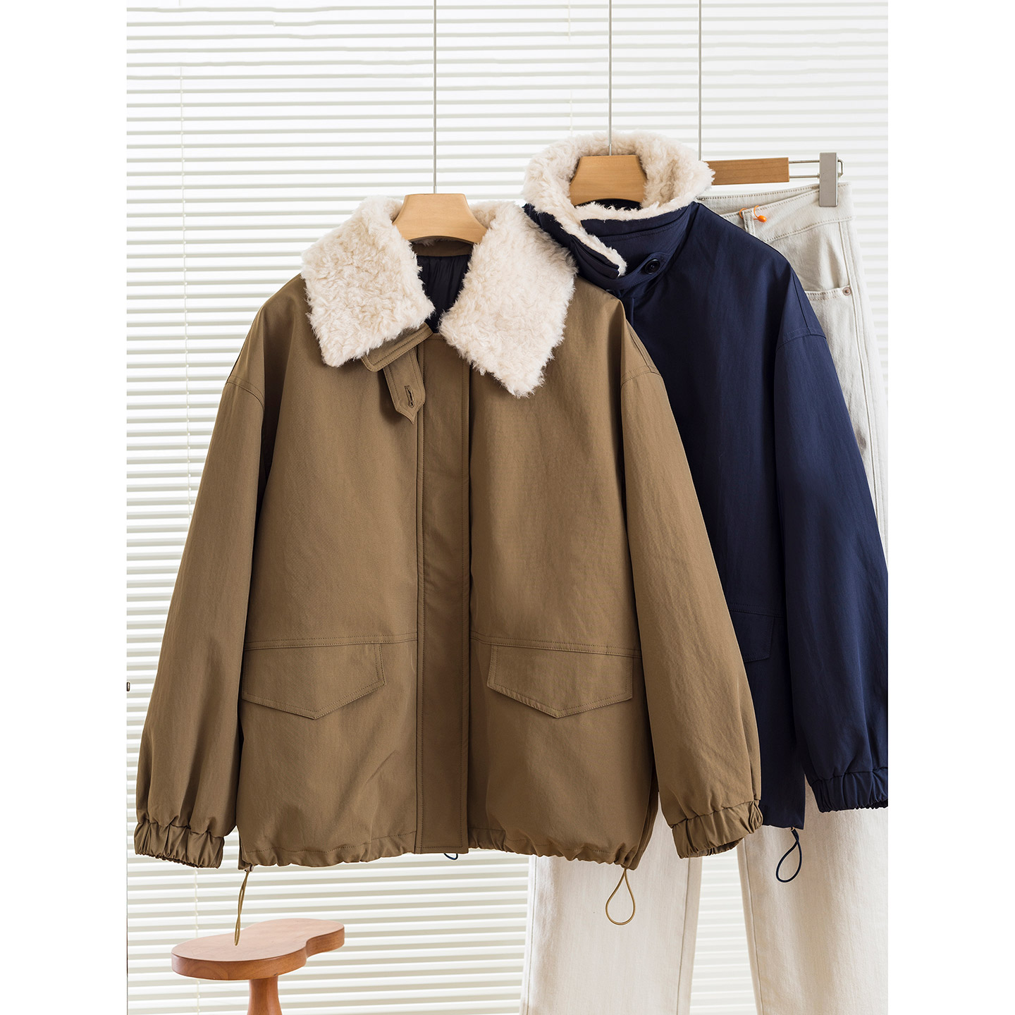 高阶90鹅绒填充，可拆卸羊毛翻领三防面料御寒保暖羽绒服外套女冬