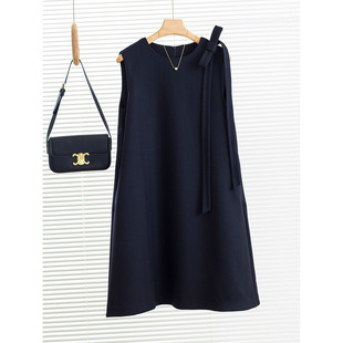 黑色背心裙女秋 单肩蝴蝶结飘带羊毛混纺显瘦直筒小A版 法式 高级感