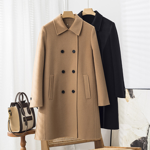 法式少女感IC同羊毛羊绒A字版双面毛呢外套中长款羊毛大衣女秋冬