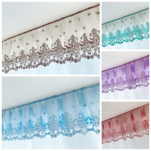 窗帘帘头自粘宽30厘米飘窗眉头网纱绣花加衬布褶皱水波帘头免安装