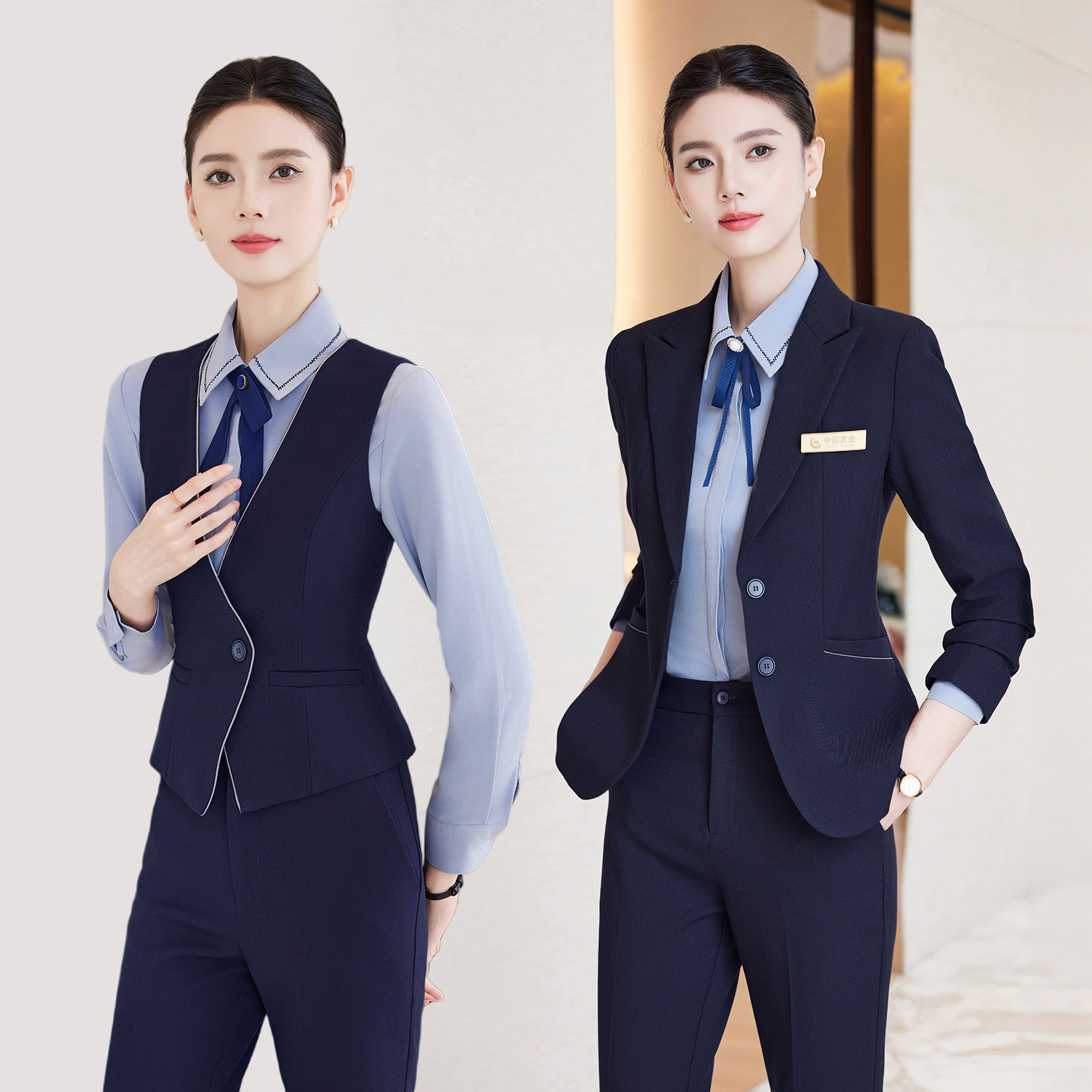 职业西装套装女秋马甲前台工作服图片