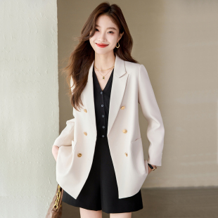气质上衣高级感小个子休闲宽松职业套装 新款 外套女秋季 米白色西装