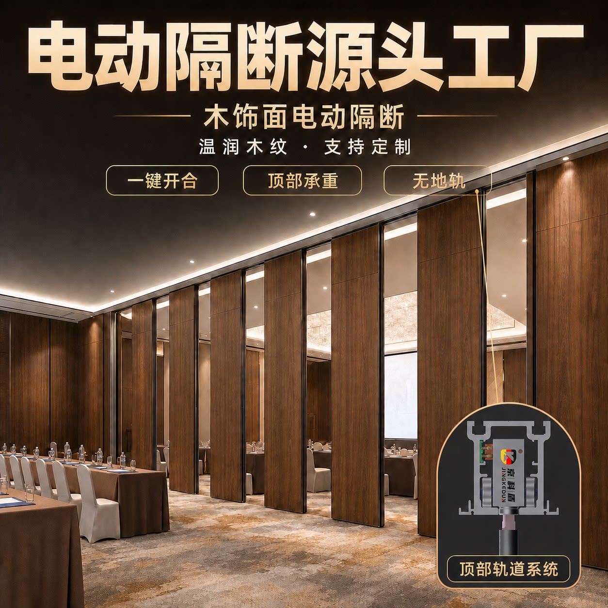 酒店宴会厅一键操作全自动隔断门轨道折叠移动屏风电动隔断墙厂家