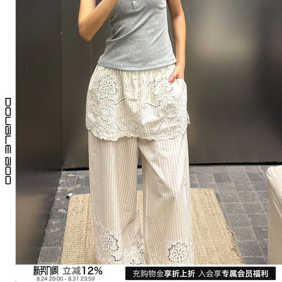【现货】SQUARE CIRCLE 方圆 26SS 新款条纹镂空绣裤子 DOUBLEBOO