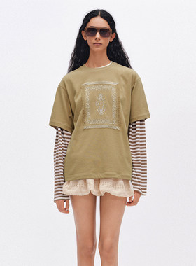 【现货】ICE DUST 26SS 春夏新款流苏边刺绣T恤 DOUBLEBOO