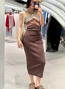 【现货】ANDREADAMO 25SS 新款条纹挂脖弹力针织连衣裙 DOUBLEBOO