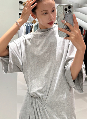 【现货】PUSHBUTTON 25PF 灰色侧边抽褶平纹针织连衣裙 DOUBLEBOO