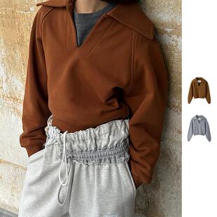 RECTO 24AW 两色宽松短款大翻领LOGO刺绣卫衣 DOUBLE BOO 买手店