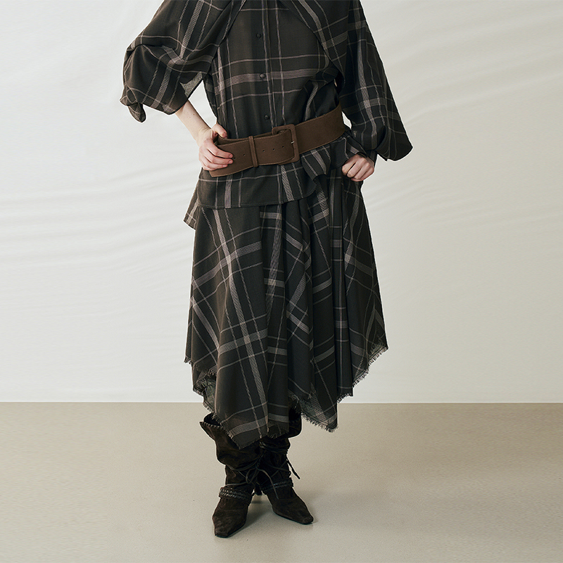 【现货】CELLO SONATA 25FW 格子不规则半身裙 DOUBLEBOO