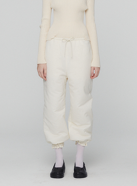 AMOMENTO 24PF 早秋新款白色褶边抽绳加绒长裤 DOUBLE BOO 买手店