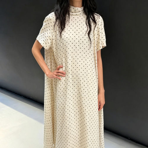 【现货】MAYALI 26SS 新款米色波点拼领连衣长裙 DOUBLEBOO