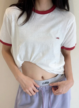 【现货】LLEGE 严成玹同款logo撞边短袖T恤 DOUBLEBOO