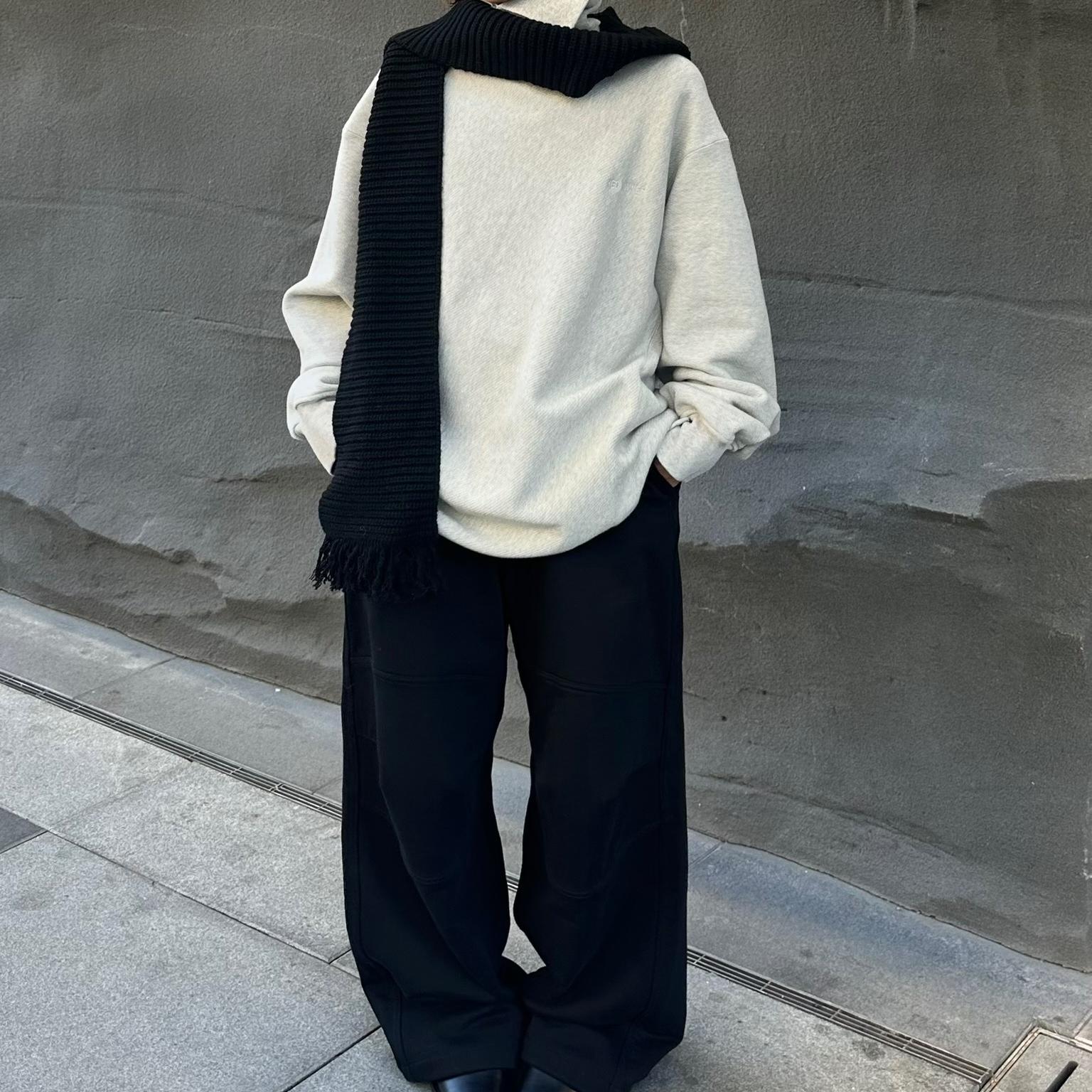 HEDMAYNER灰色错领破损长袖T恤