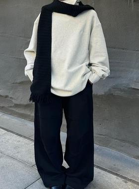 【现货6折】HED MAYNER 24AW 灰色错领宽松破损长袖T恤 DOUBLEBOO