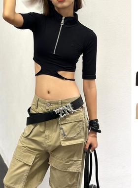 【现货6折】ANDREADAMO 24SS 短款针织镂空半拉链修身上衣