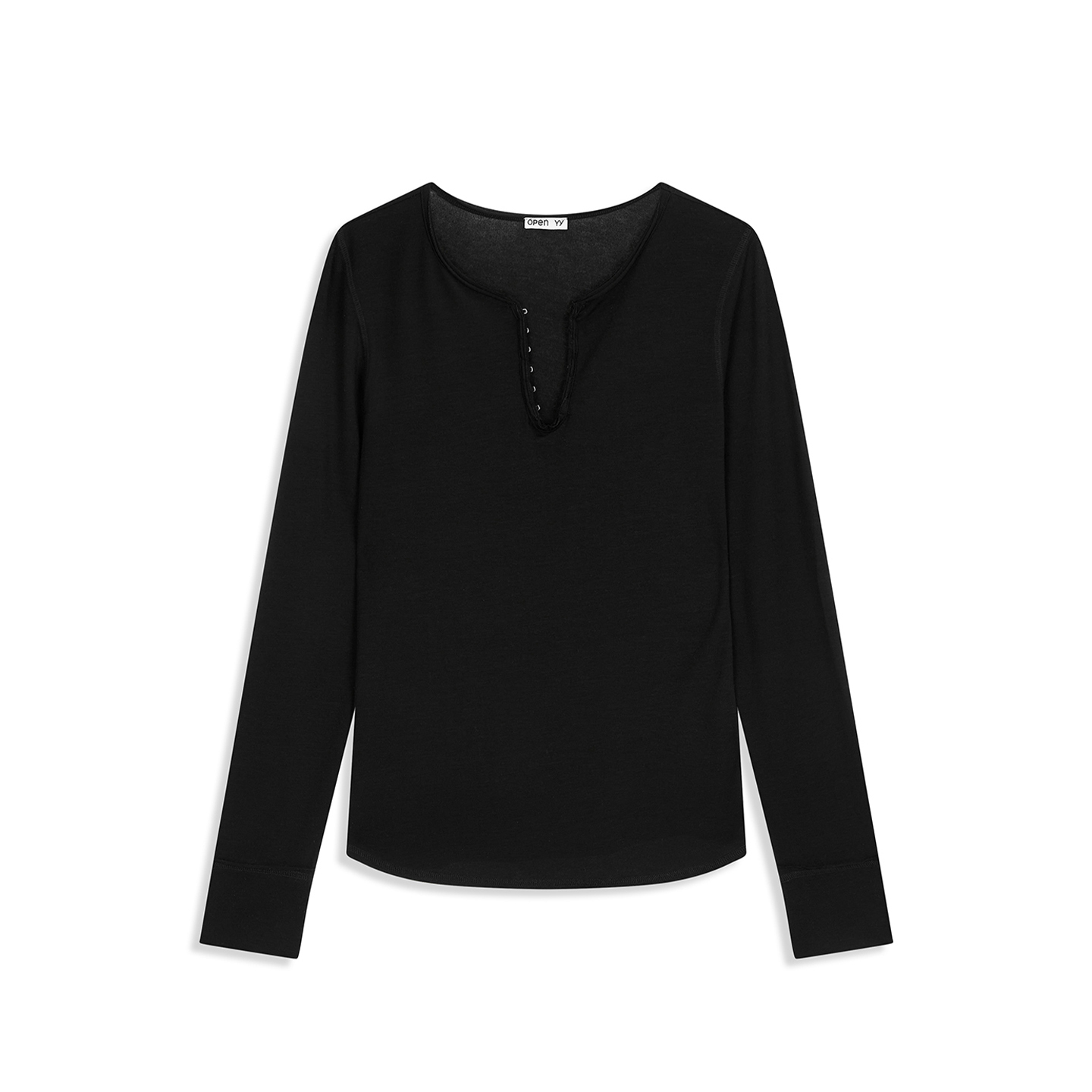 【现货】OPEN YY 26PS 钩花亨利领长袖T恤 DOUBLEBOO