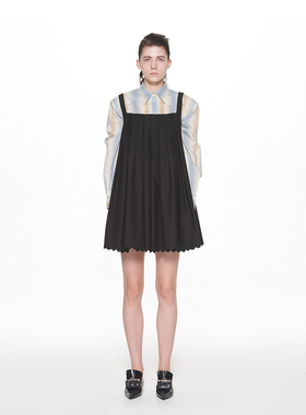 PUSHBUTTON 24SS 黑色蕾丝修边方领百褶连衣裙 DOUBLE BOO 买手店