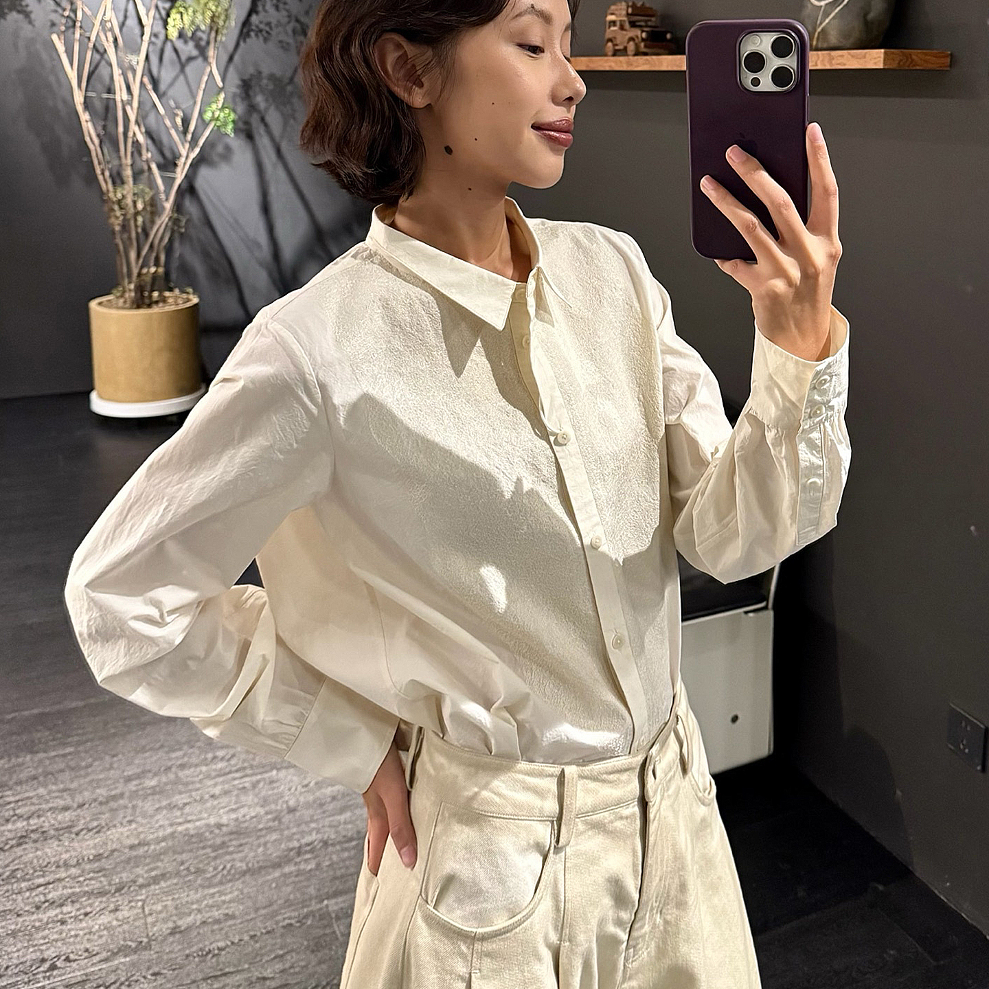 【现货】器象 25AW 皱纸纹理绣花衬衫 DOUBLEBOO