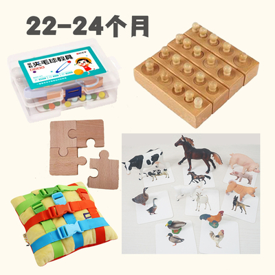 蒙氏早教Lovevery平替22-24月龄宝宝益智玩具动物模型夹毛球插扣