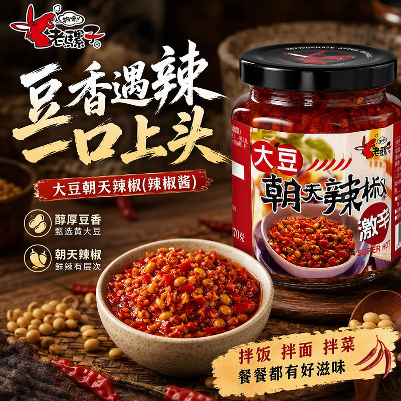 台湾正宗原产老骡子大豆朝天辣椒凉拌下饭炒菜家用囤货佐餐调味酱