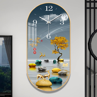 艺术时钟 钟表挂钟客厅简约现代大气创意椭圆形装 饰画家用2023新款