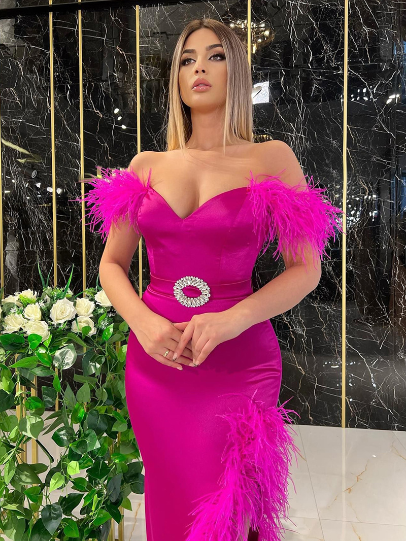 新款一字肩网红夜店明星晚礼服性感绷带加长连衣裙Bandage Dress