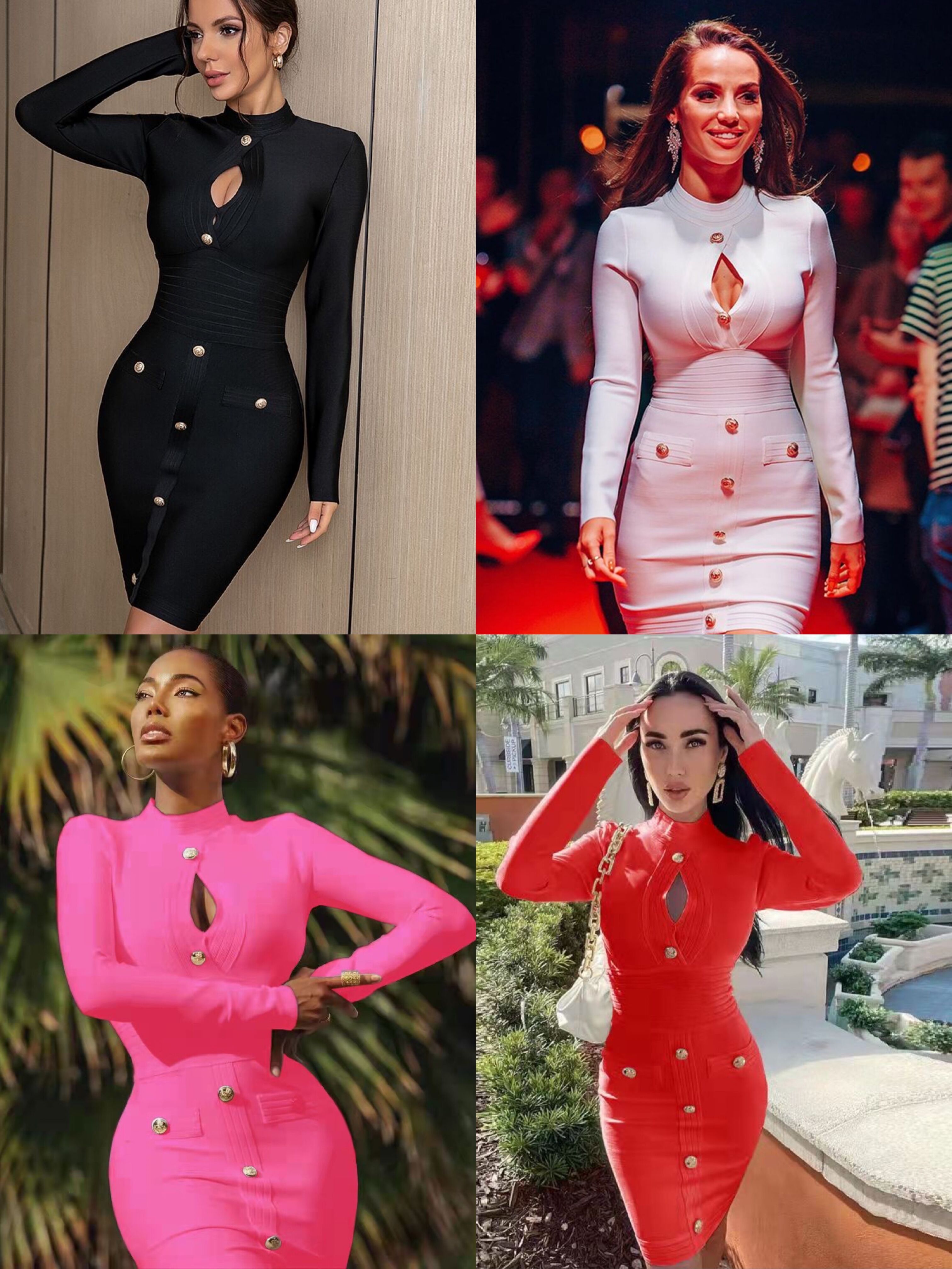 ins网红秋冬新高端轻奢明星同款礼服性感绷带连衣裙Bandage Dress