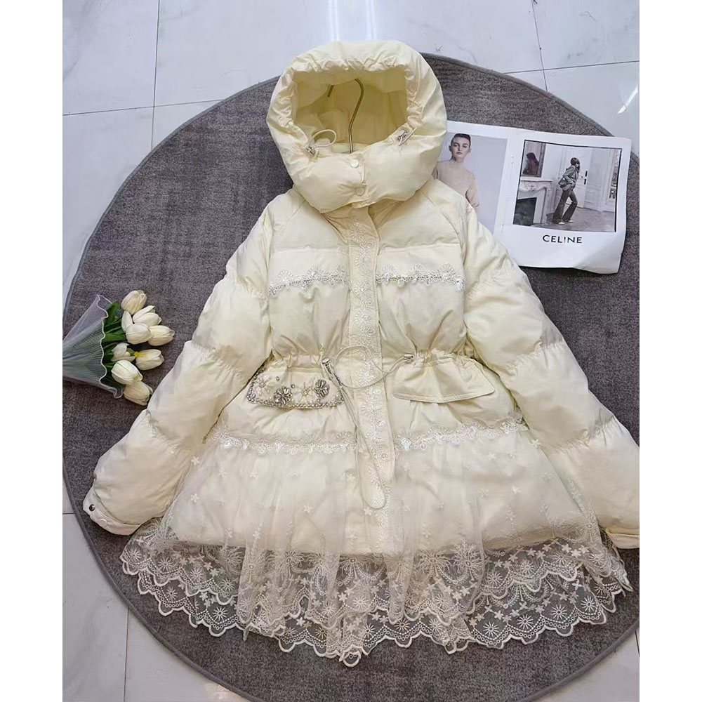 潮甜美白鸭绒连帽镶钻羽绒服保暖