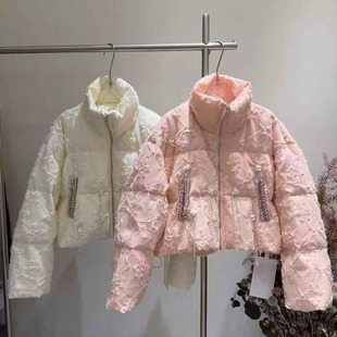 羽绒服女冬新款韩版甜美重工镶钻流苏设计感加厚保暖白鸭绒外套潮