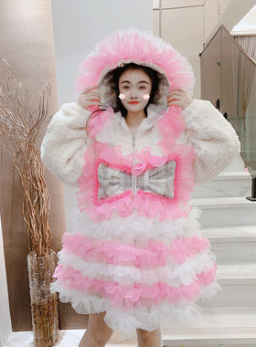 重工连帽蝴蝶结加绒加厚保暖棉服