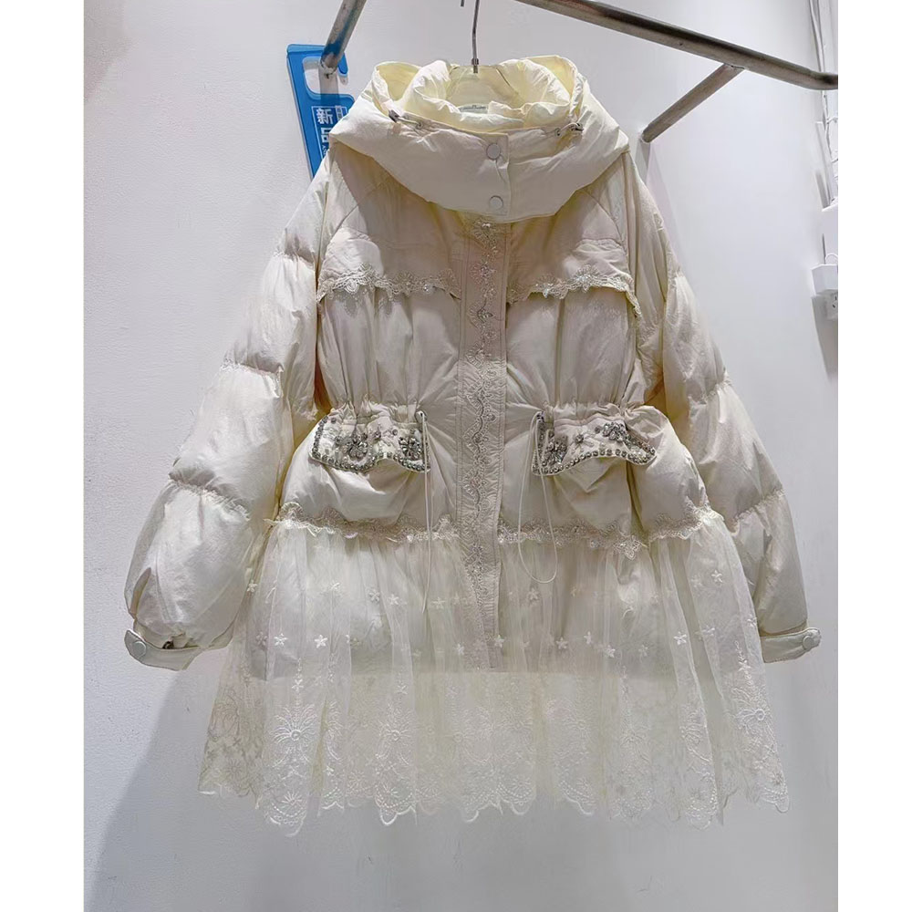 潮甜美白鸭绒连帽镶钻羽绒服保暖
