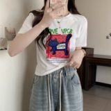 T0083-P35辣妹风短袖T恤女修身趣味卡通黑猫印花T，女装T恤，星座617A-2