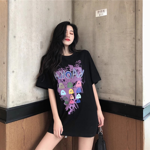 T0192-P25 彩色个性印花纯棉T 抖音落肩宽松版情侣款图片