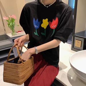 T0117-P25 短袖t恤女夏季24新款宽松韩版闺蜜装印花上衣ins…图片