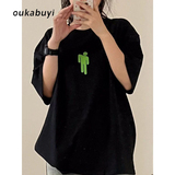 T0333-P25夏季简约款绿色小人印花短袖t恤情侣宽松小众上衣，女装T恤，星座617A-2